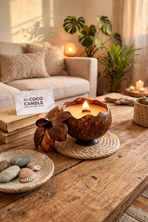 Bougie Artisanale Noix de Coco Sculptée à la Main