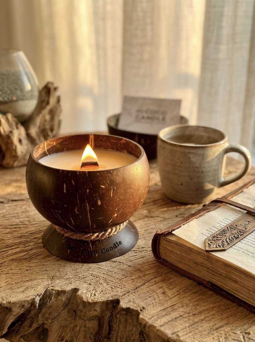 Bougie Nature Bio dans une Noix de Coco