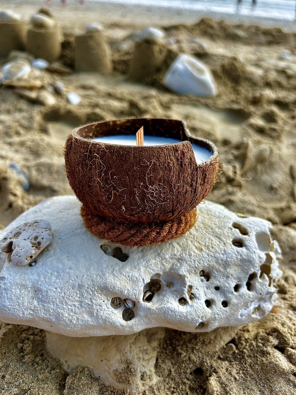 bougie Noix de Coco avec mèche en bois