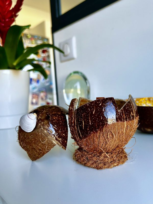 bougie artisanale dans une noix de coco