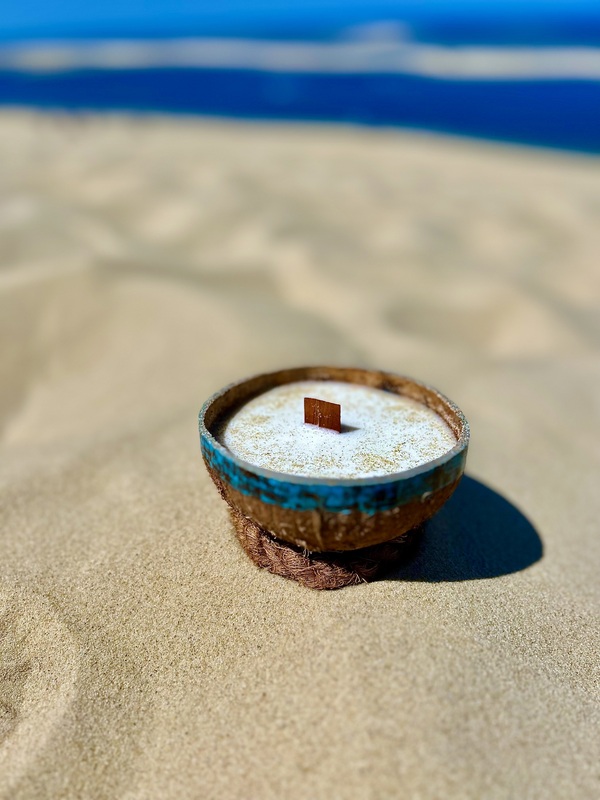 bougie cire végétale dans Noix de Coco naturelle