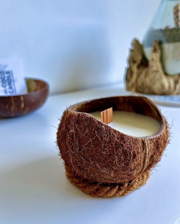 Bougie Noix de Coco Artisanale avec Mèche en Bois - My Coco Candle