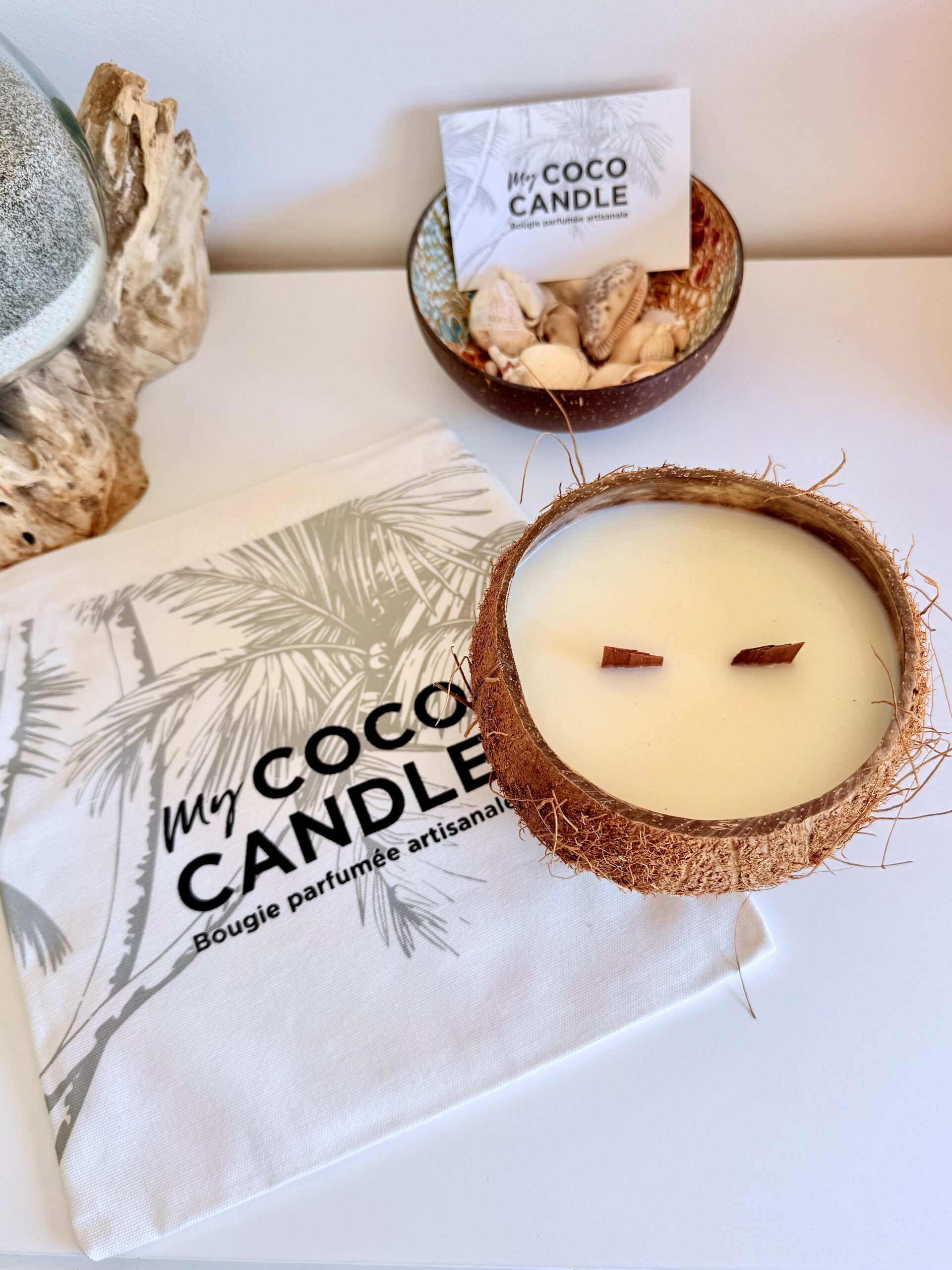 Pochon en coton My Coco Candle imprimé palmiers, emballage cadeau réutilisable
