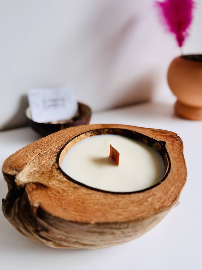 Coque de coco et mèche bois