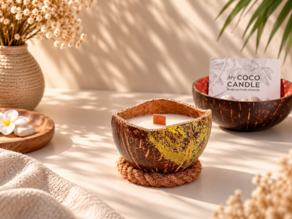 bougie noix de coco polie dorée - My Coco Candle