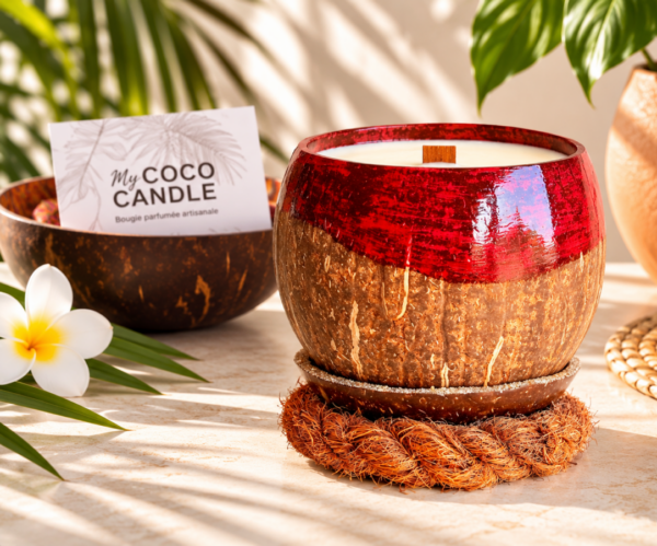 bougie noix de coco polie rouge - My Coco Candle