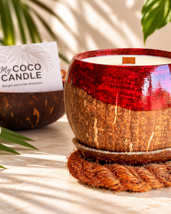 bougie noix de coco polie rouge - My Coco Candle