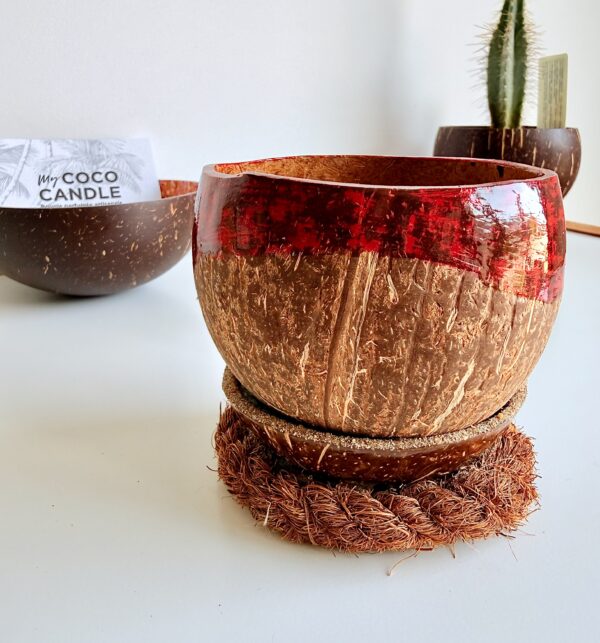 bougie noix de coco polie rouge - My Coco Candle